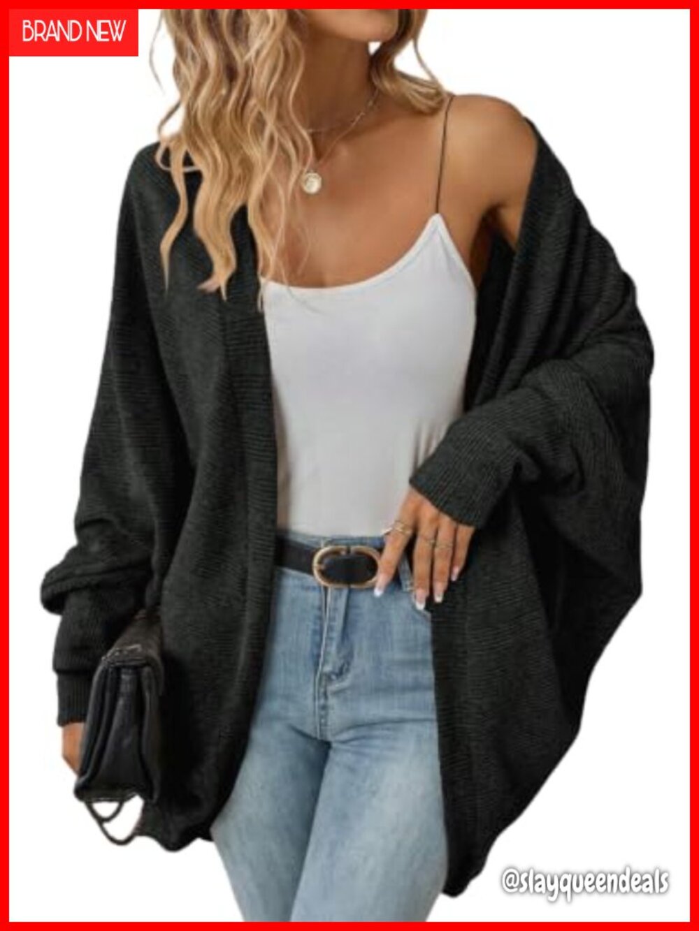 Womens Oversized Boho Cardigan Batwing Sleeve Lightweight Sweater with Pockets